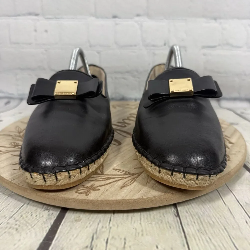 Cole Haan Women’s Black Leather Bow Driving Loafers Espadrille Slip On Size 11